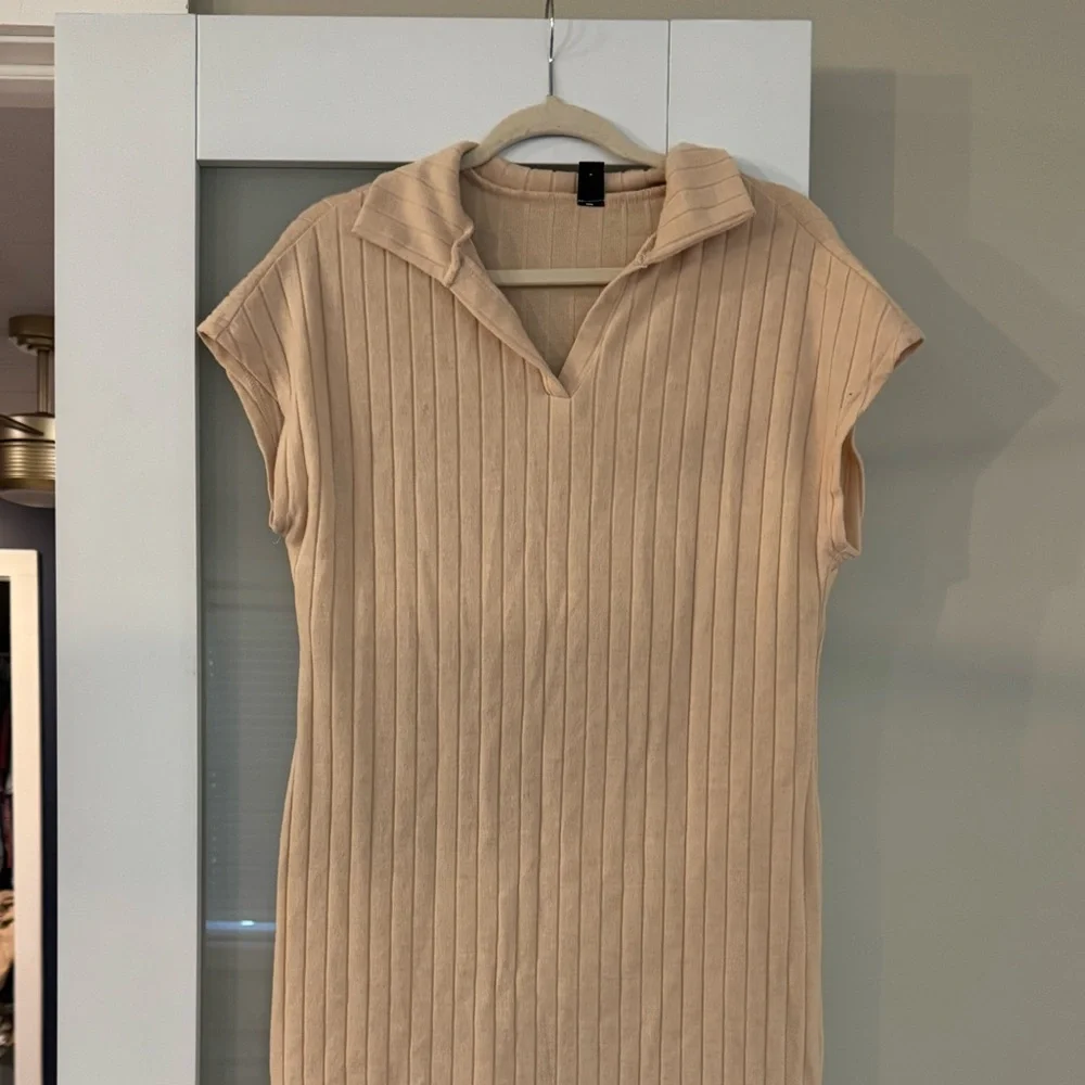 Beige Cream Ribbed Midi Dress - Picture 7 of 15